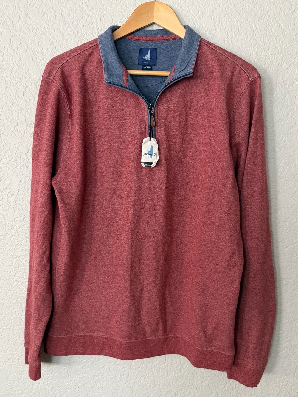 Johnnie O Heather Red Quarter-Zip Sweater with Contrast Collar - Men Size Large